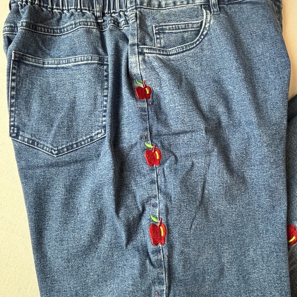 Quacker Factory Embroidered Jeans Blue Elastic Waist Apple Large - Picture 2 of 12